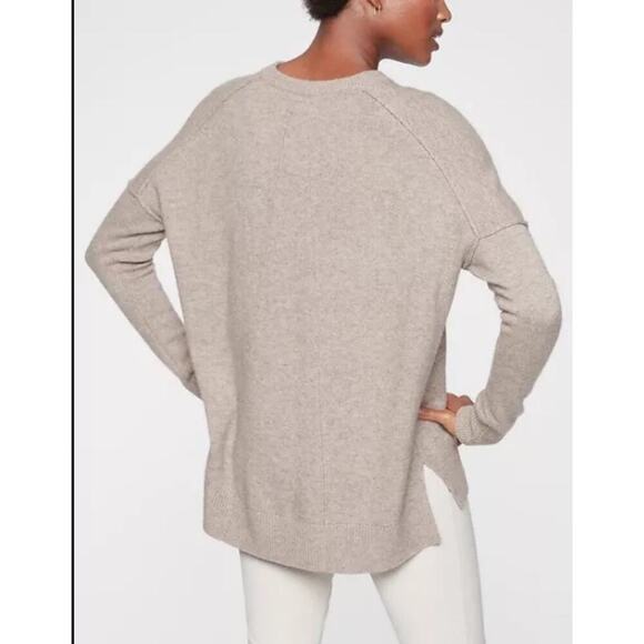 Athleta Perspective Tan Wool/Cashmere Crew Split Hem Sweater Minimalist Size S - Picture 2 of 8